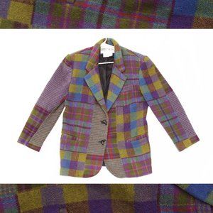 Vintage 90s Inner View Bohemian Grunge Muted Multicolor Plaid Medium Blazer